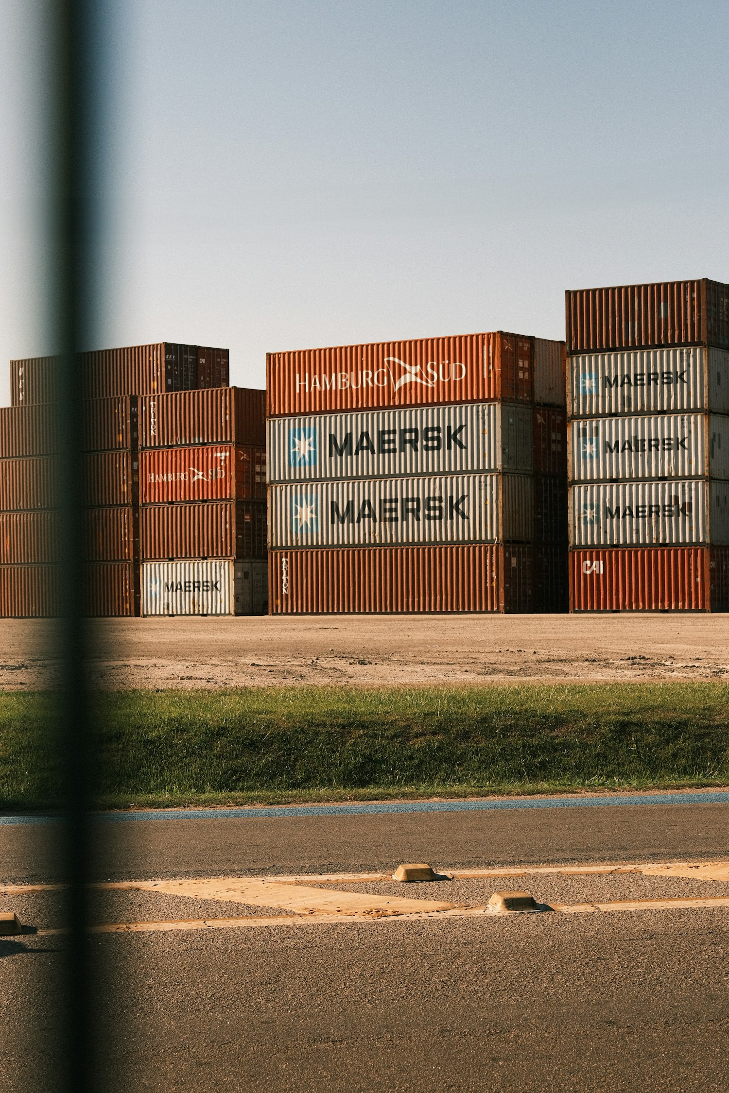 Stacks of shipping containers at a port